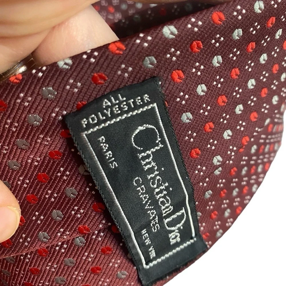 Christian Dior Burgundy Cream Dot Tie